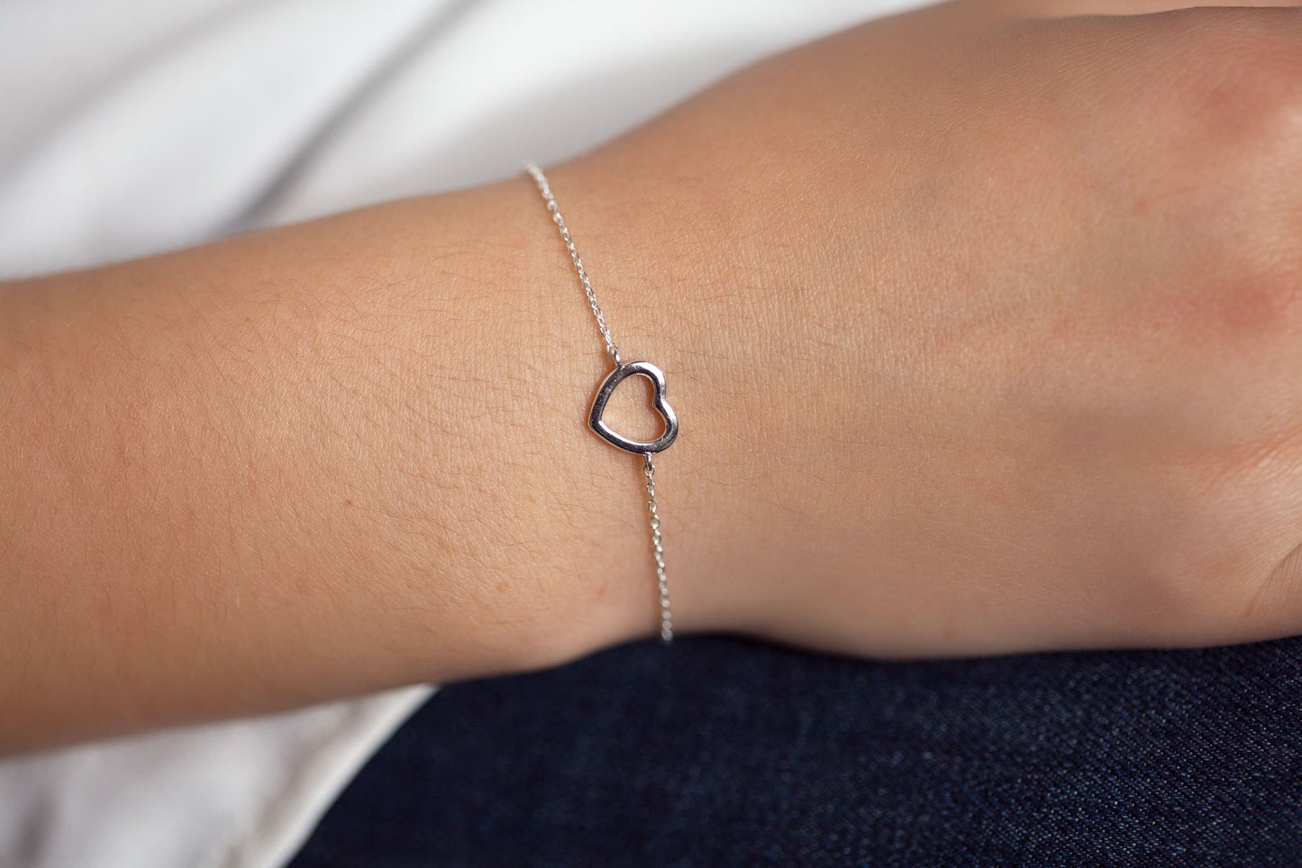 Bracelet coeur en argent véritable