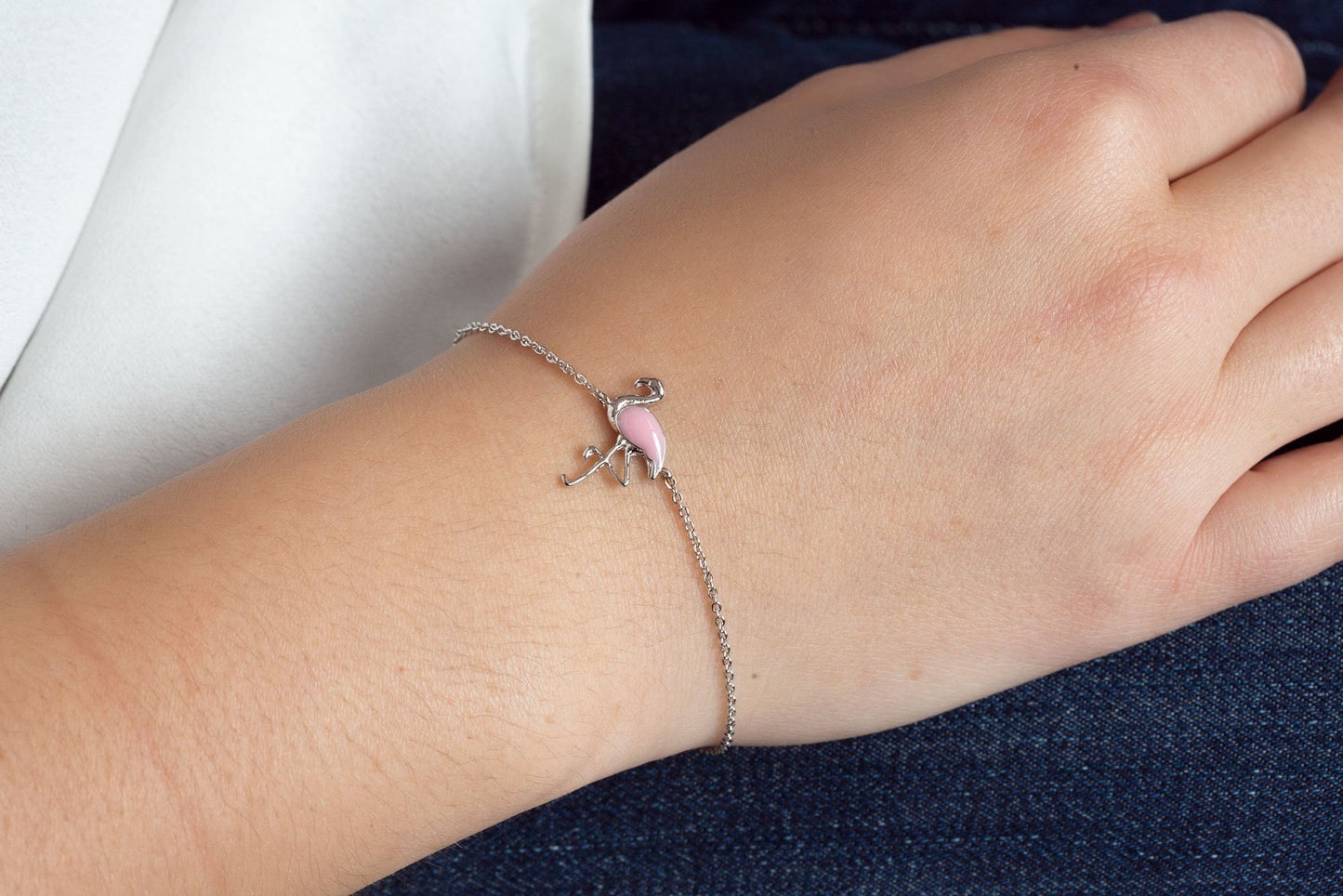 Bracelet flamant rose argenté