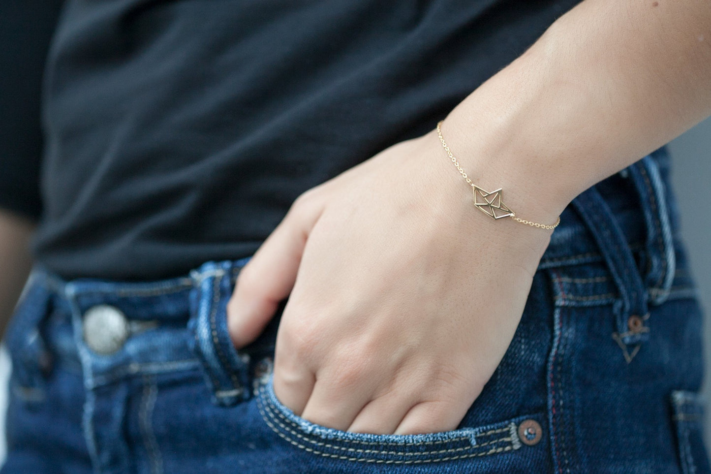 Bracelet bateau en papier origami plaqué or