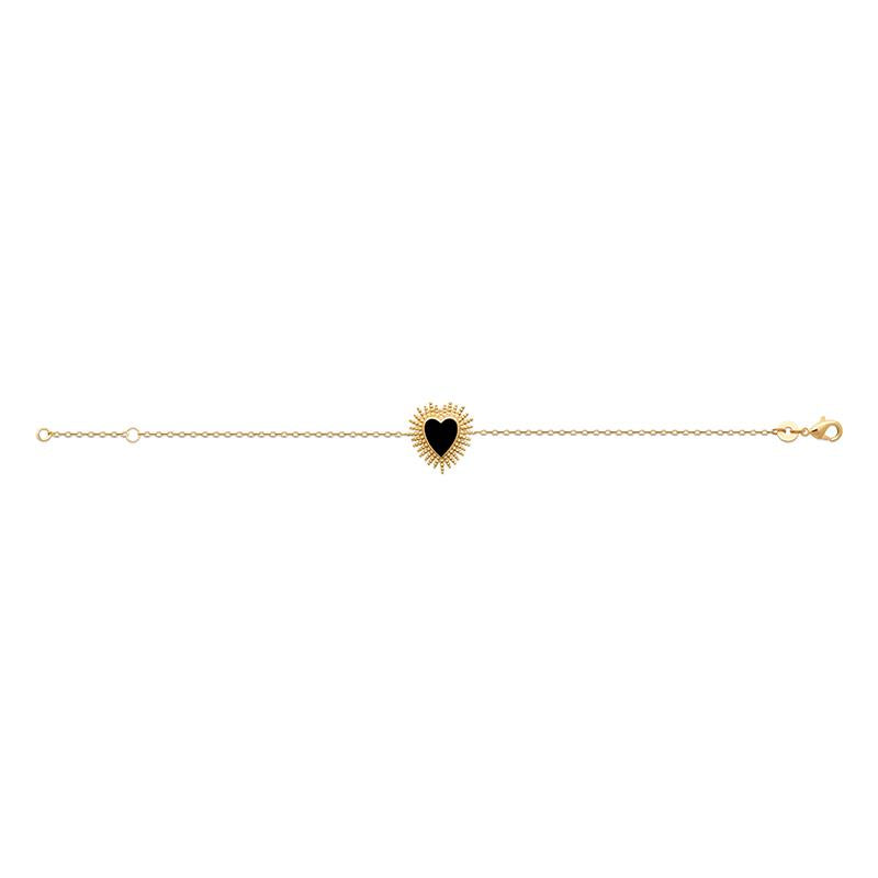 Bracelet coeur ex-voto noir plaqué or