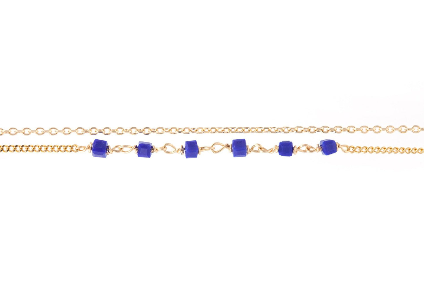 Bracelet 2 rangs perles bleues plaqué or