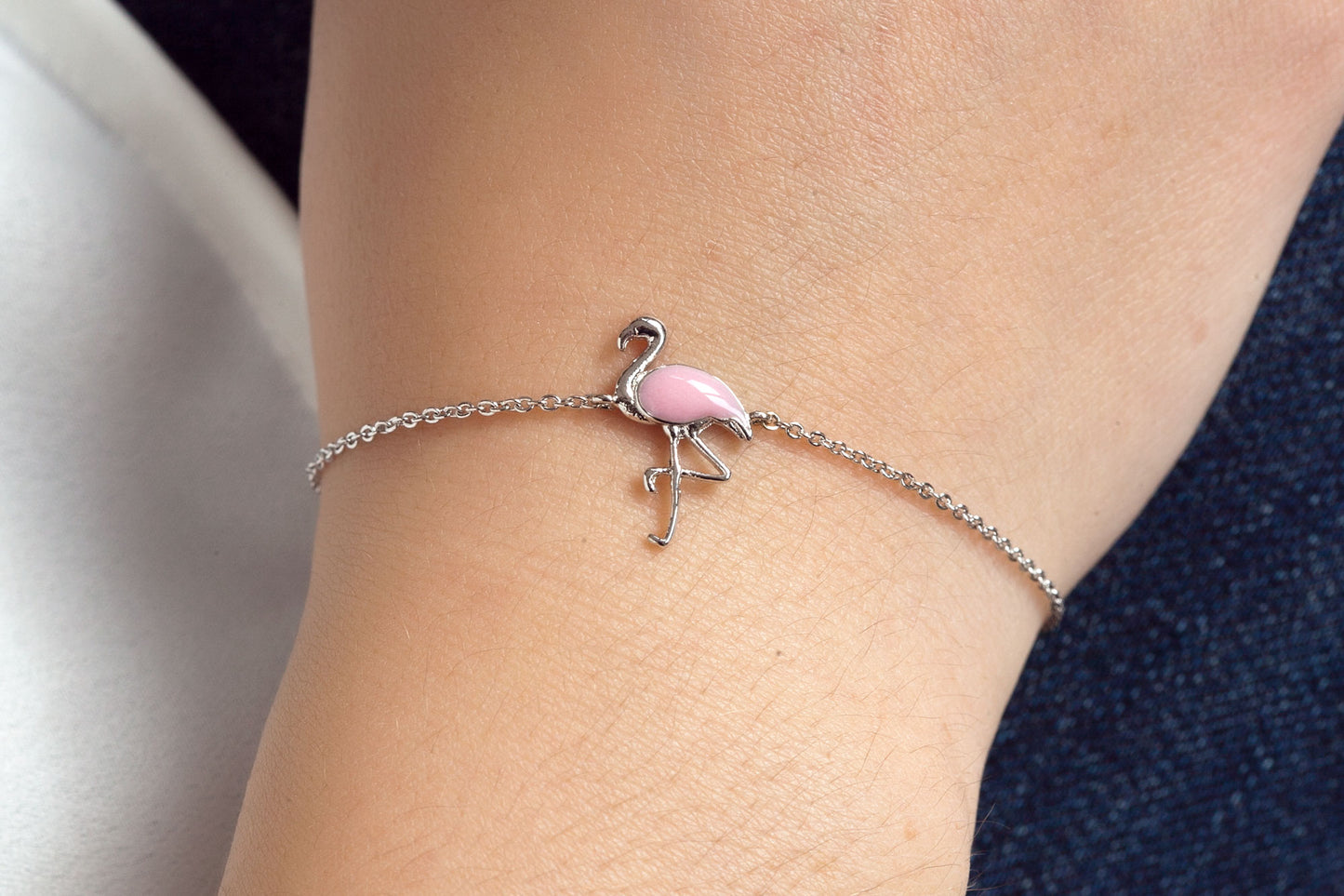Bracelet flamant rose argenté