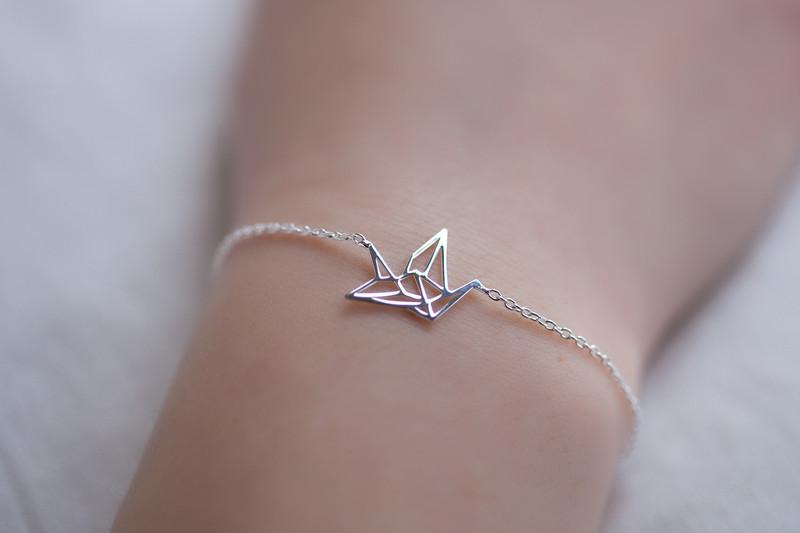 Bracelet grue origami en argent