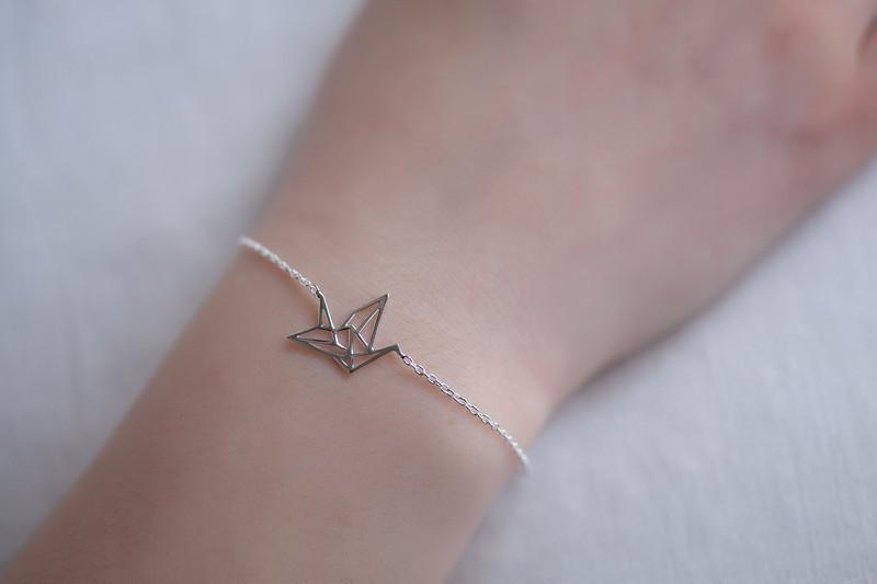 Bracelet grue origami en argent