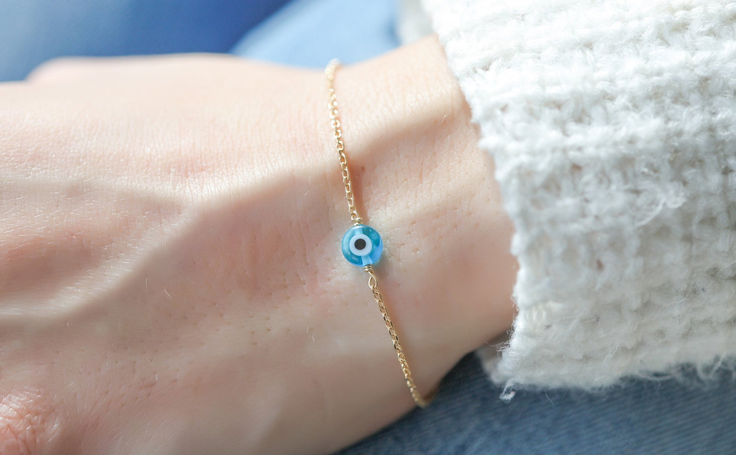 Bracelet oeil bleu plaqué or - Bracelet porte-bonheur