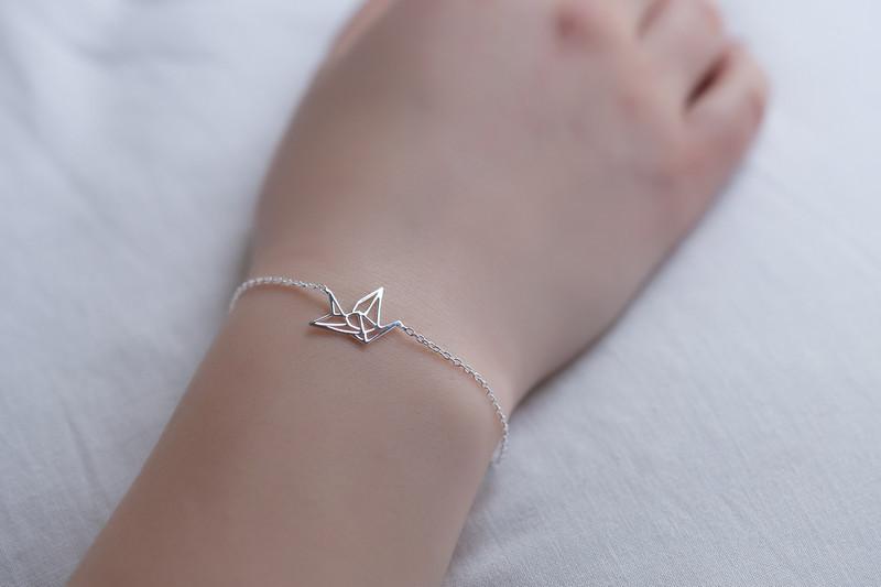 Bracelet grue origami en argent