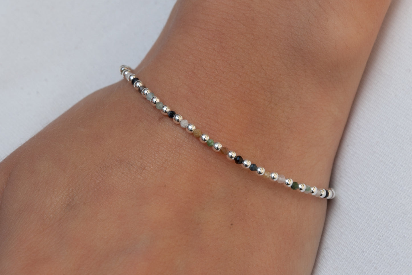 Bracelet perles d'argent et pierres naturelles
