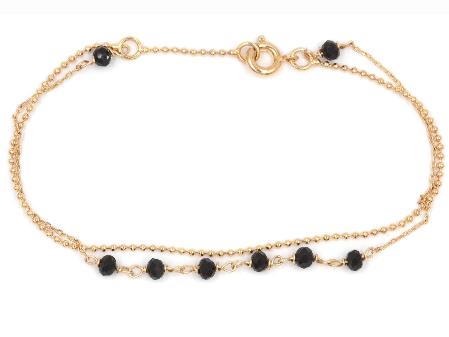 Bracelet 2 rangs perles noires plaqué or