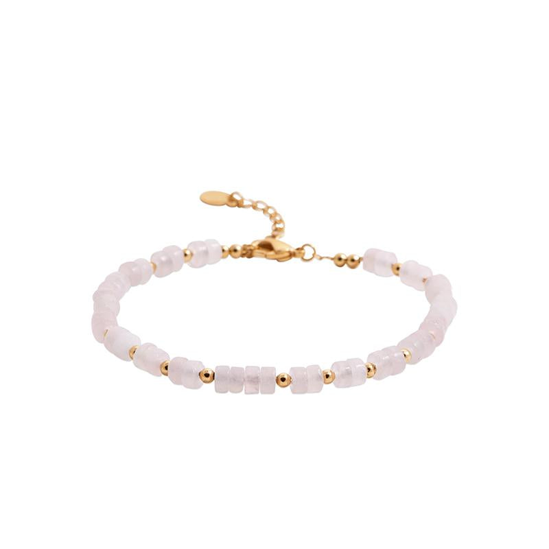 Bracelet pierre naturelle quartz rose plaqué or 18 carats