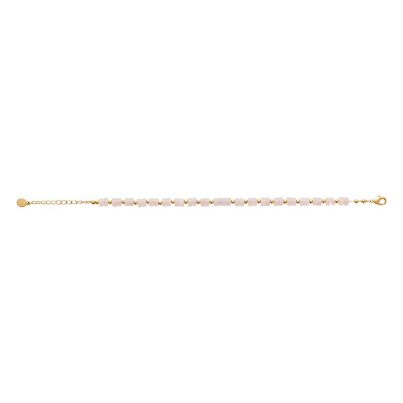 Bracelet pierre naturelle quartz rose plaqué or 18 carats