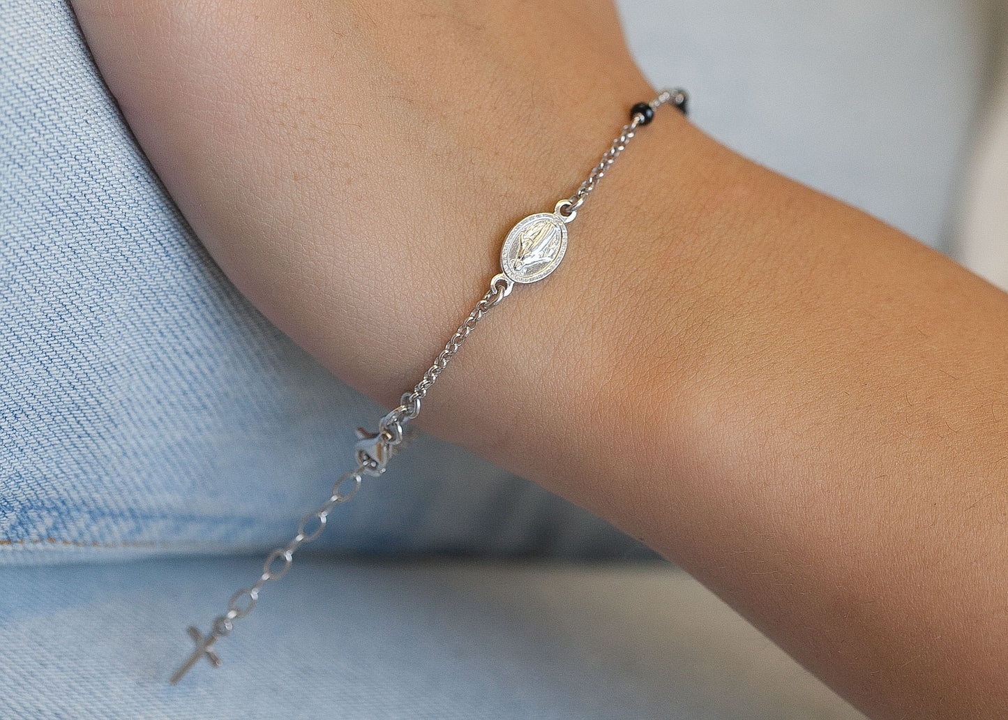 Bracelet chapelet vierge en argent