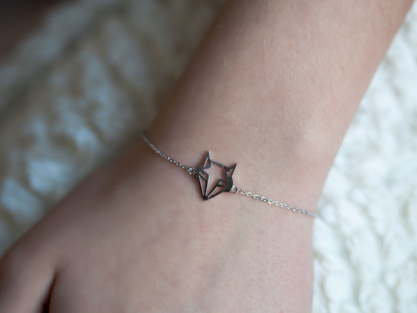 Bracelet tête de renard origami argenté