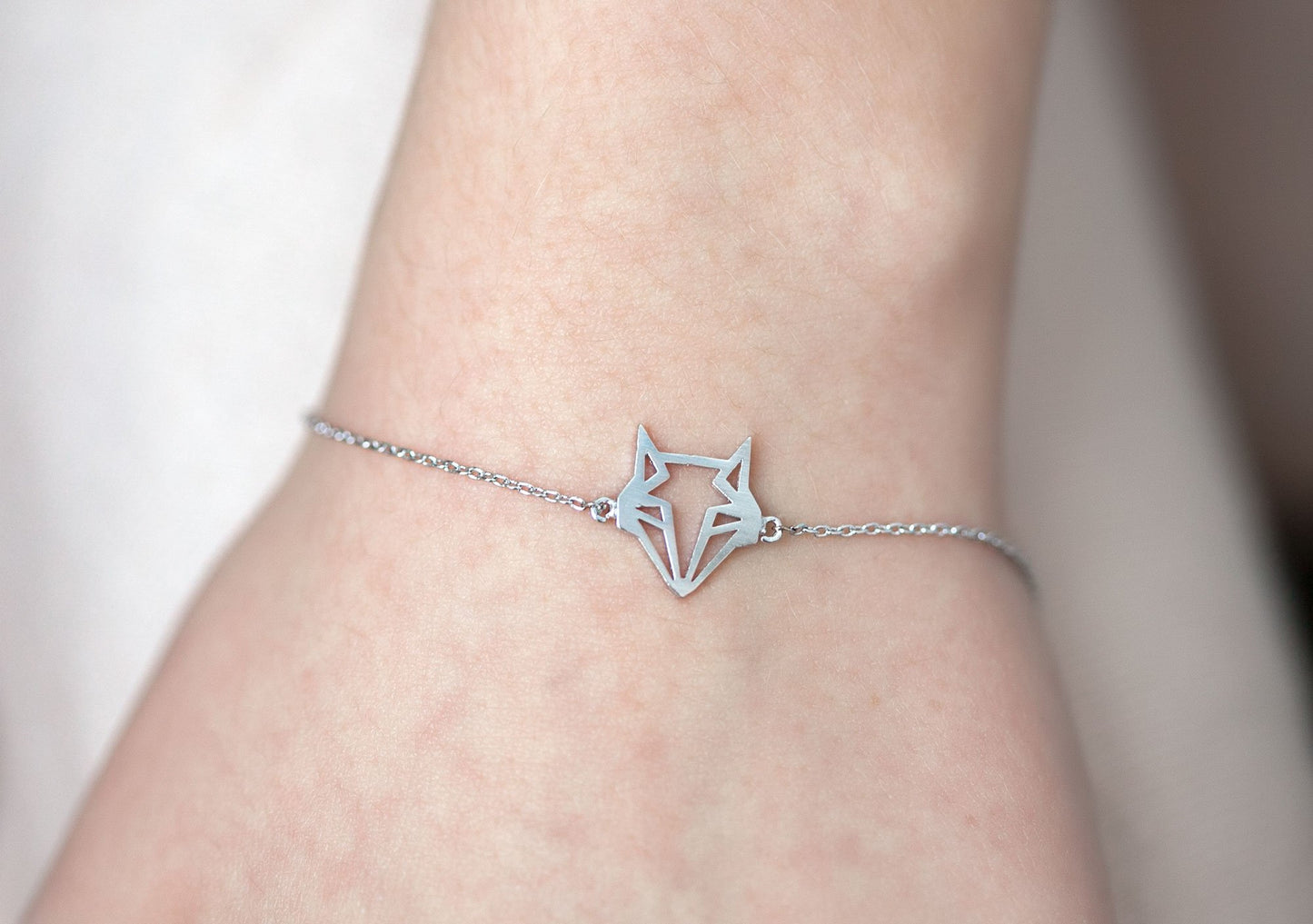 Bracelet tête de renard origami argenté