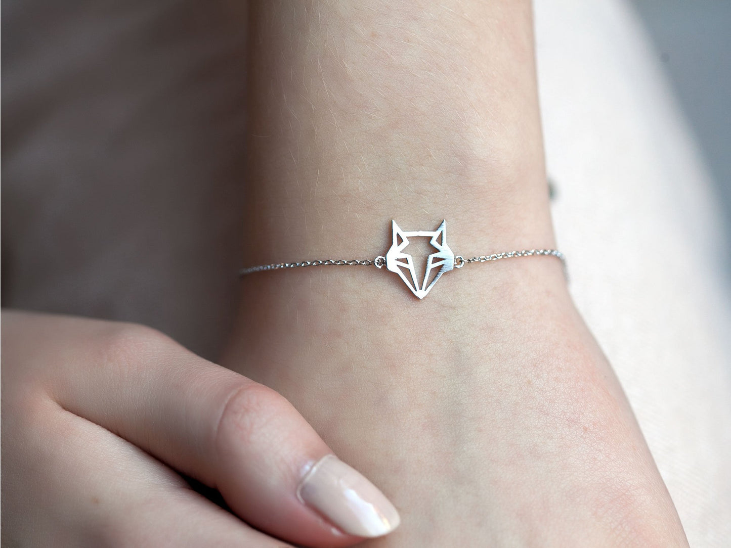 Bracelet tête de renard origami argenté