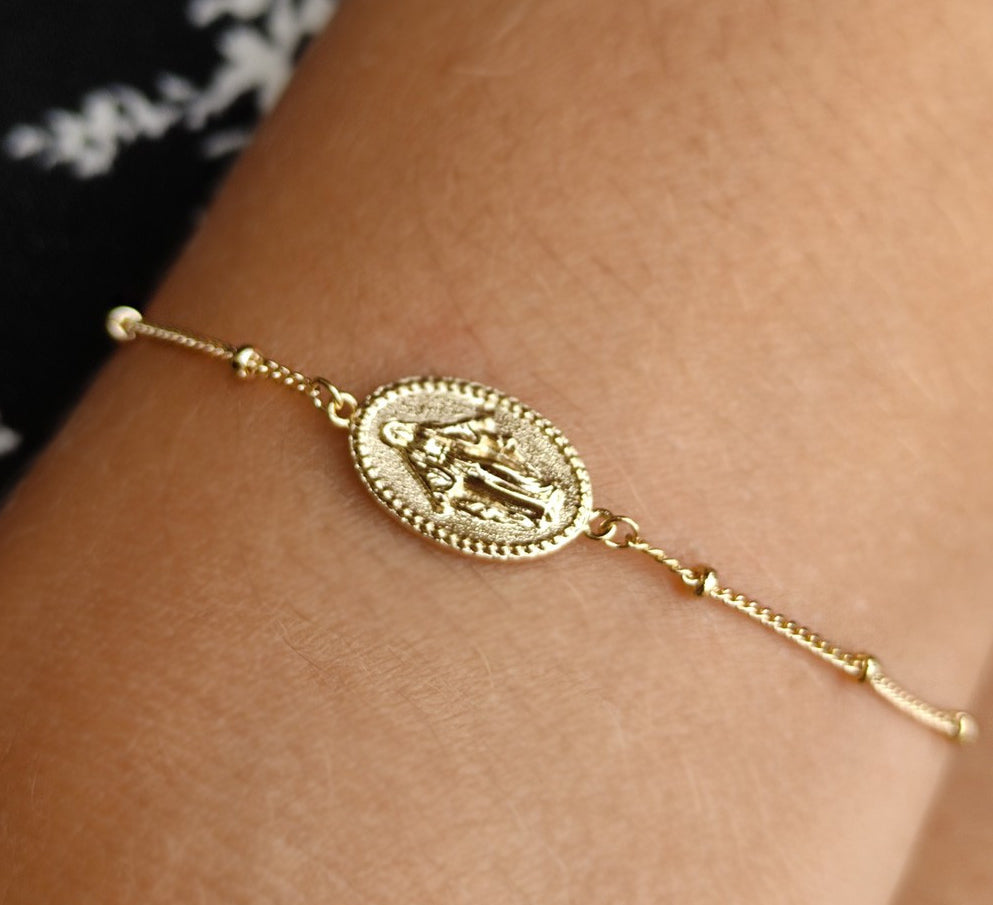 Bracelet médaille vierge Marie plaqué or 16 carats