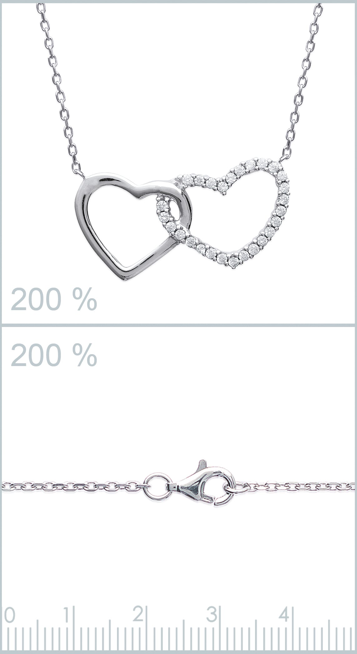 Collier 2 grands coeurs entrelacés en argent serti de zircons