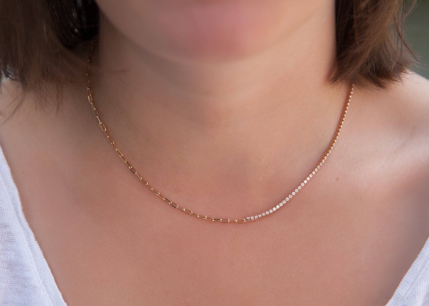 Collier 2 mailles serti de zircons plaqué or - Original