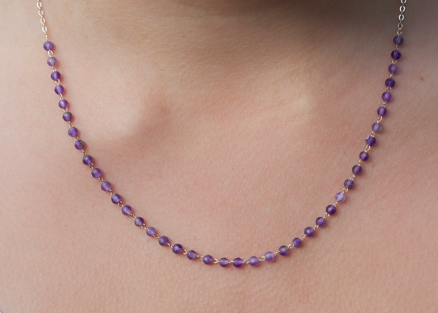 Collier pierres d'améthyste plaqué or
