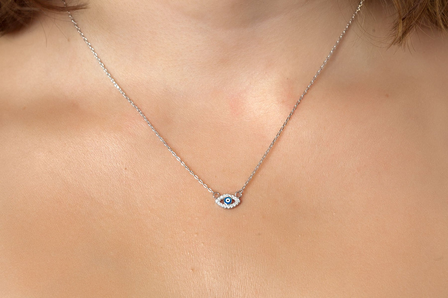 Collier oeil bleu argent - Collier porte-bonheur