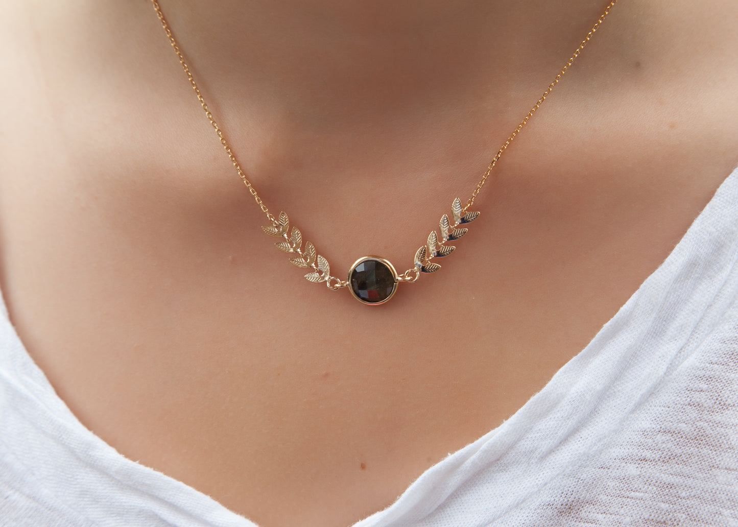 Collier épi de blé et labradorite plaqué or