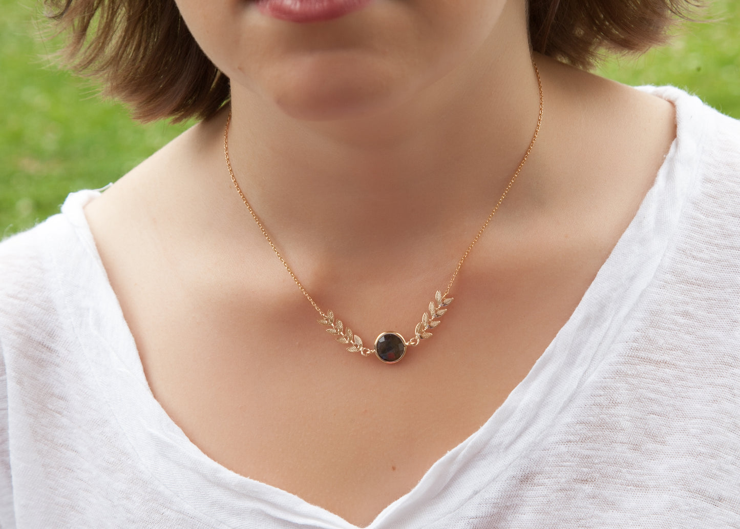 Collier épi de blé et labradorite plaqué or, cadeau pour noces de froment