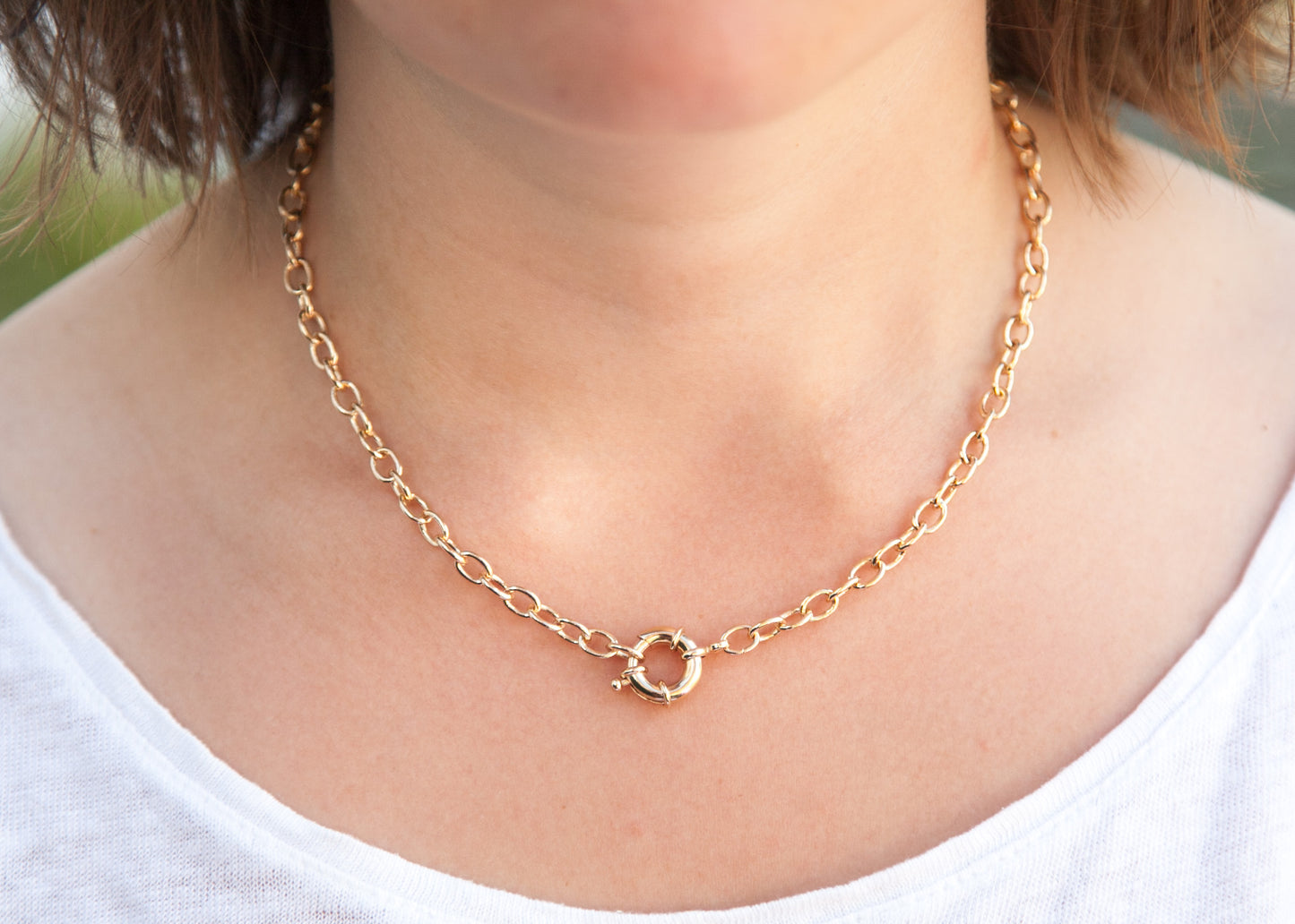 Collier chaîne grands maillons fermoir bouée plaqué or