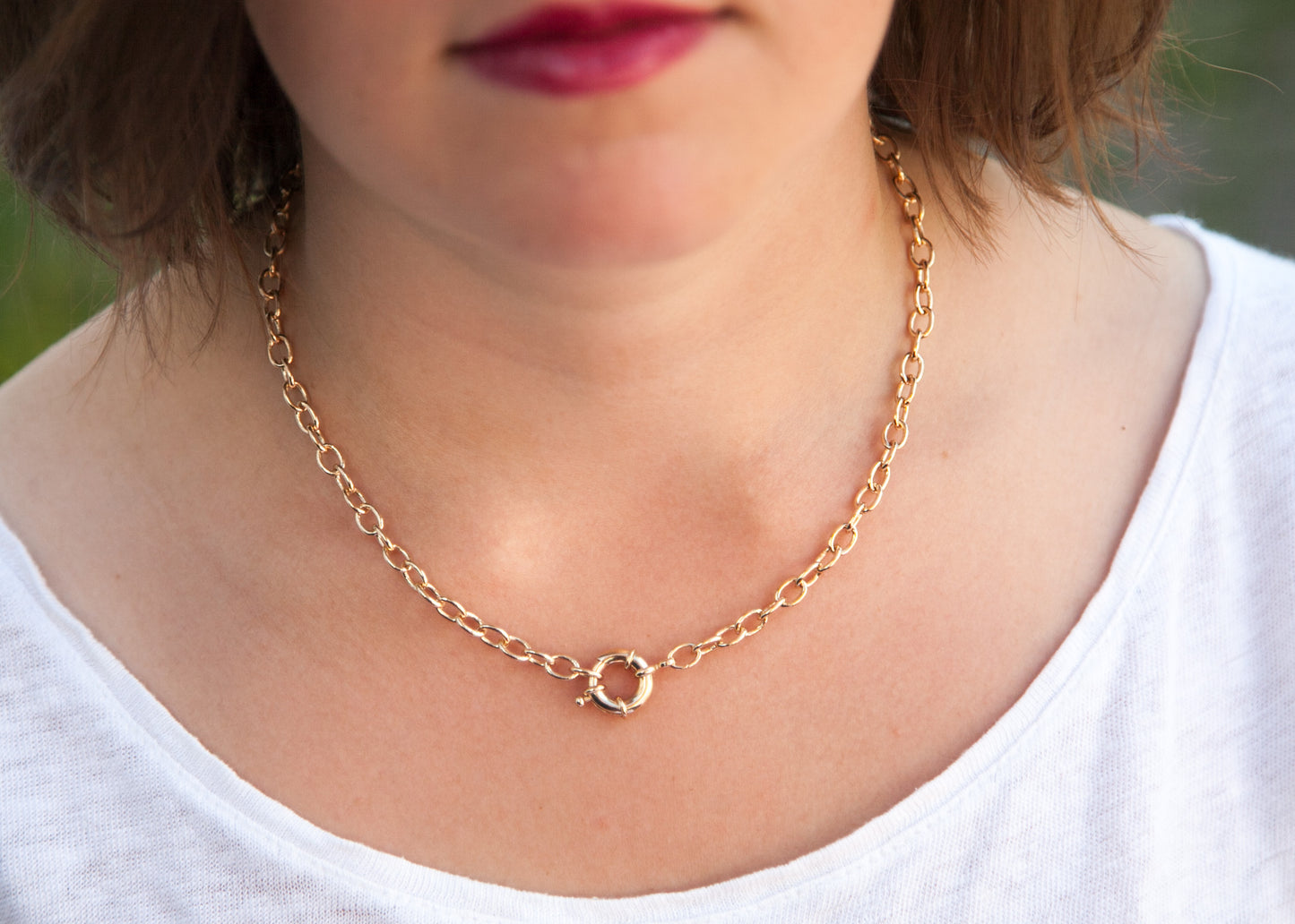 Collier chaîne grands maillons fermoir bouée plaqué or