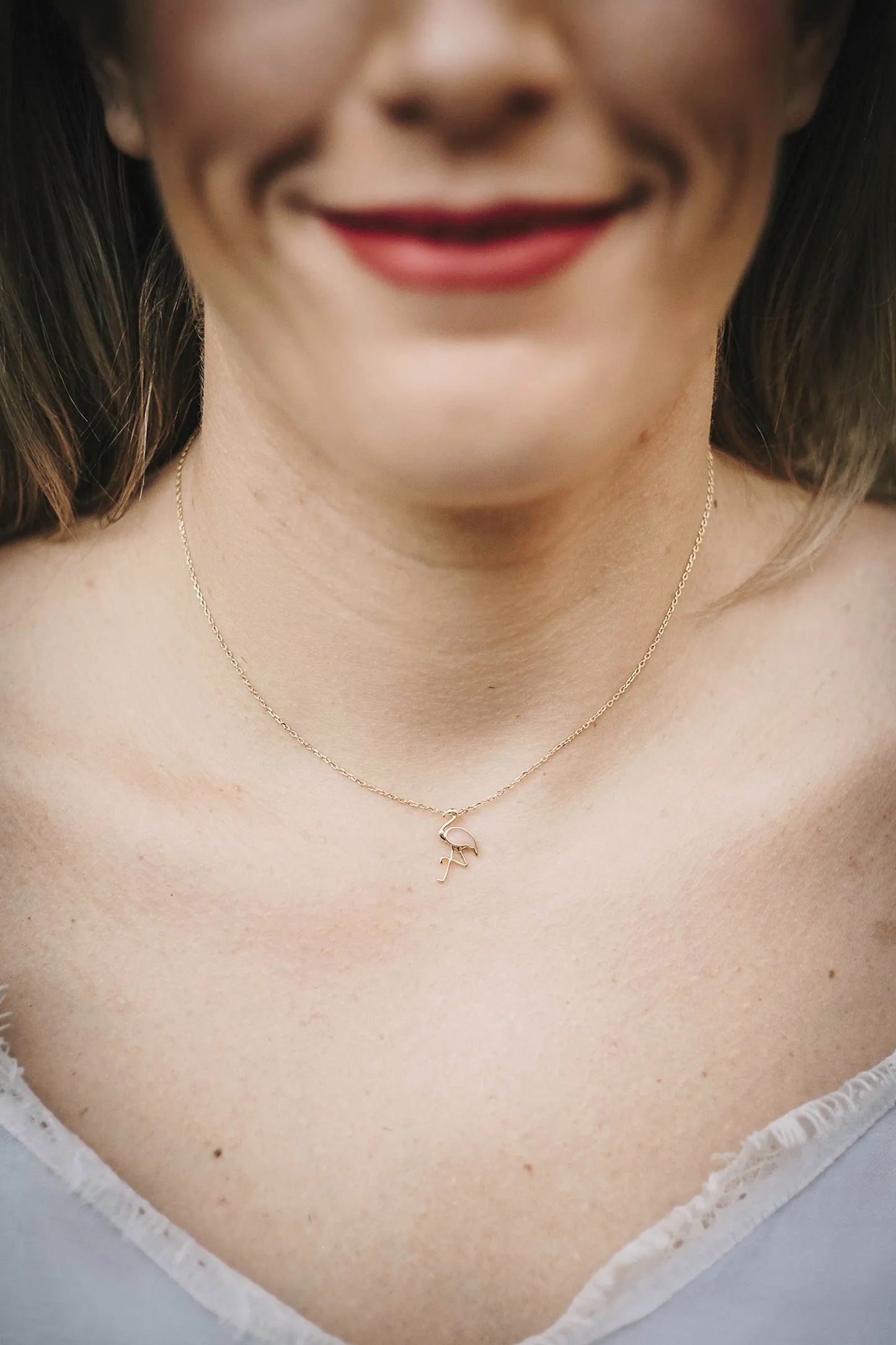 Collier flamant rose doré