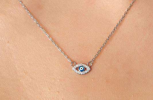 collier oeil bleu porte bonheur en argent