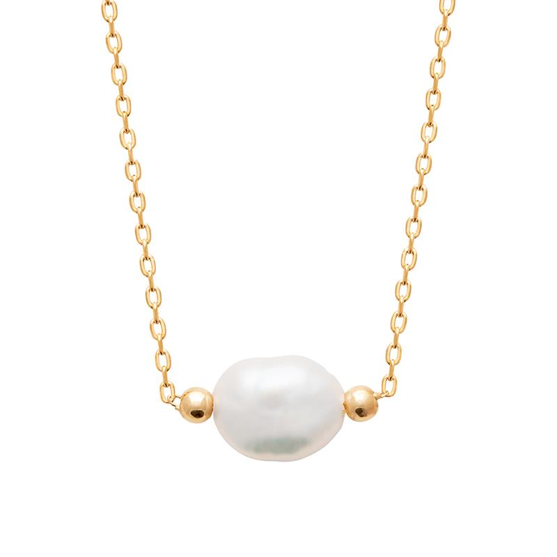 Collier perle blanche plaqué or