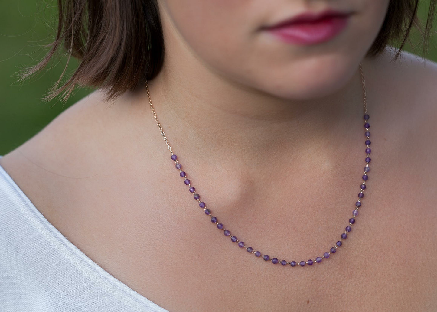 Collier pierres d'améthyste plaqué or