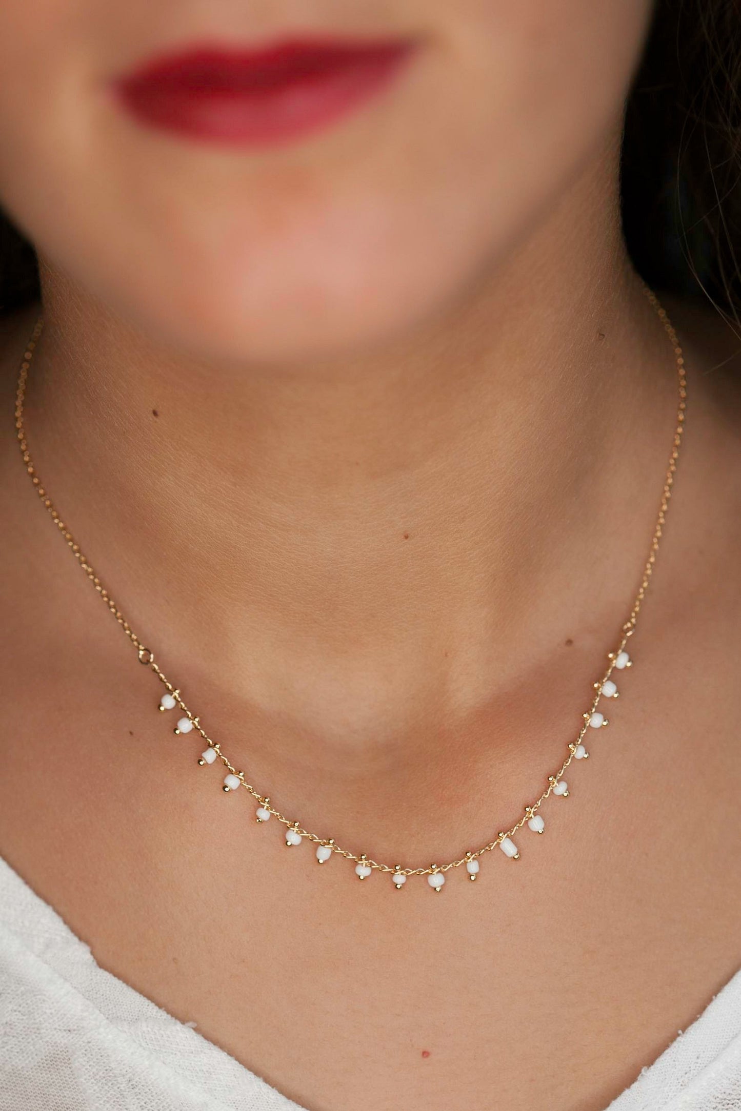 Collier perles blanches plaqué or