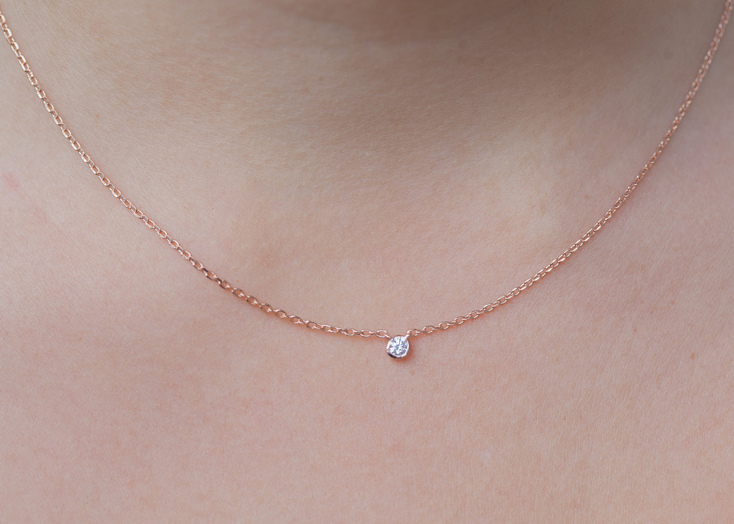 Collier petit zircon plaqué or rose - Intemporel