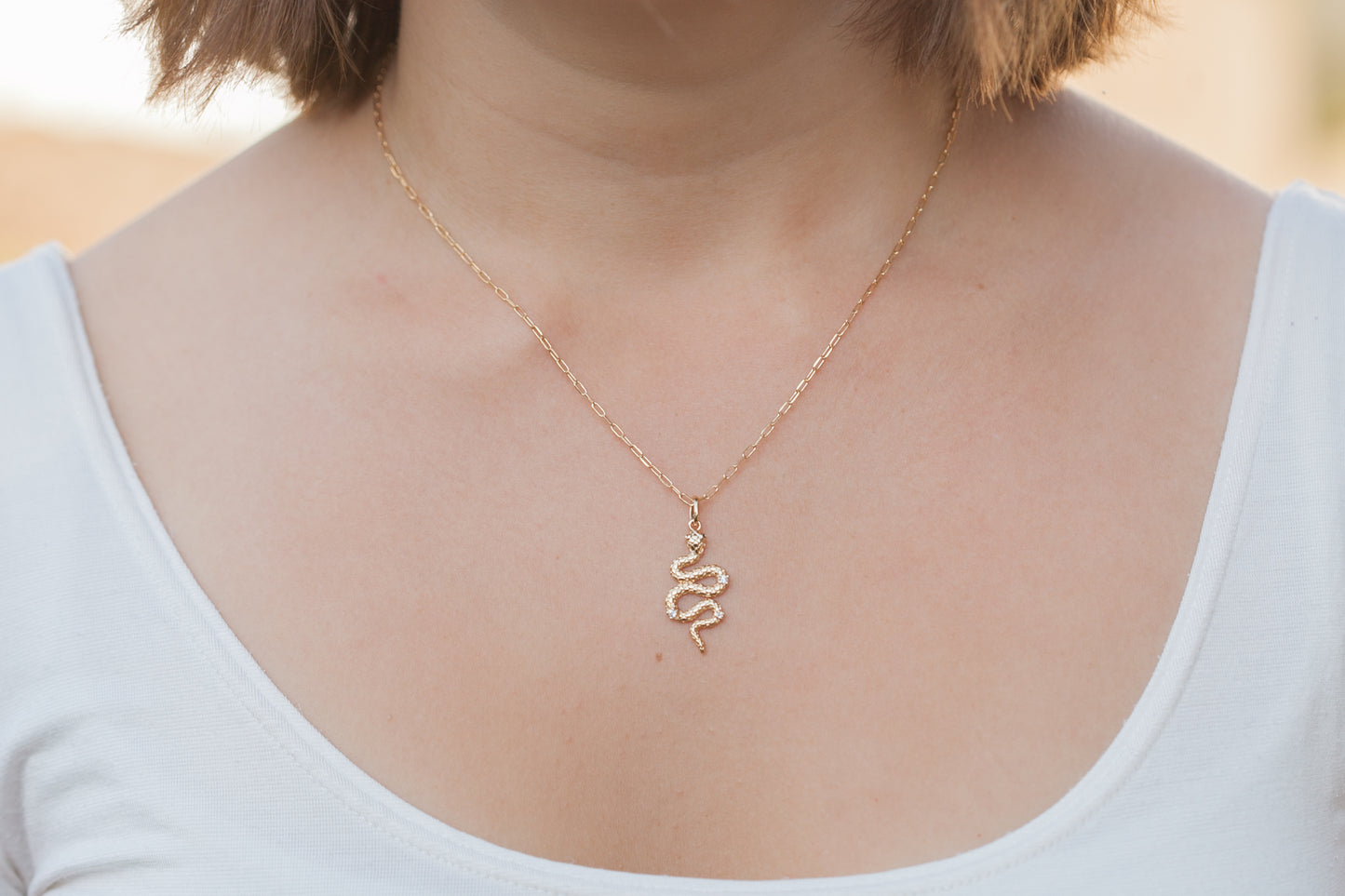 Collier pendentif serpent rétro plaqué or