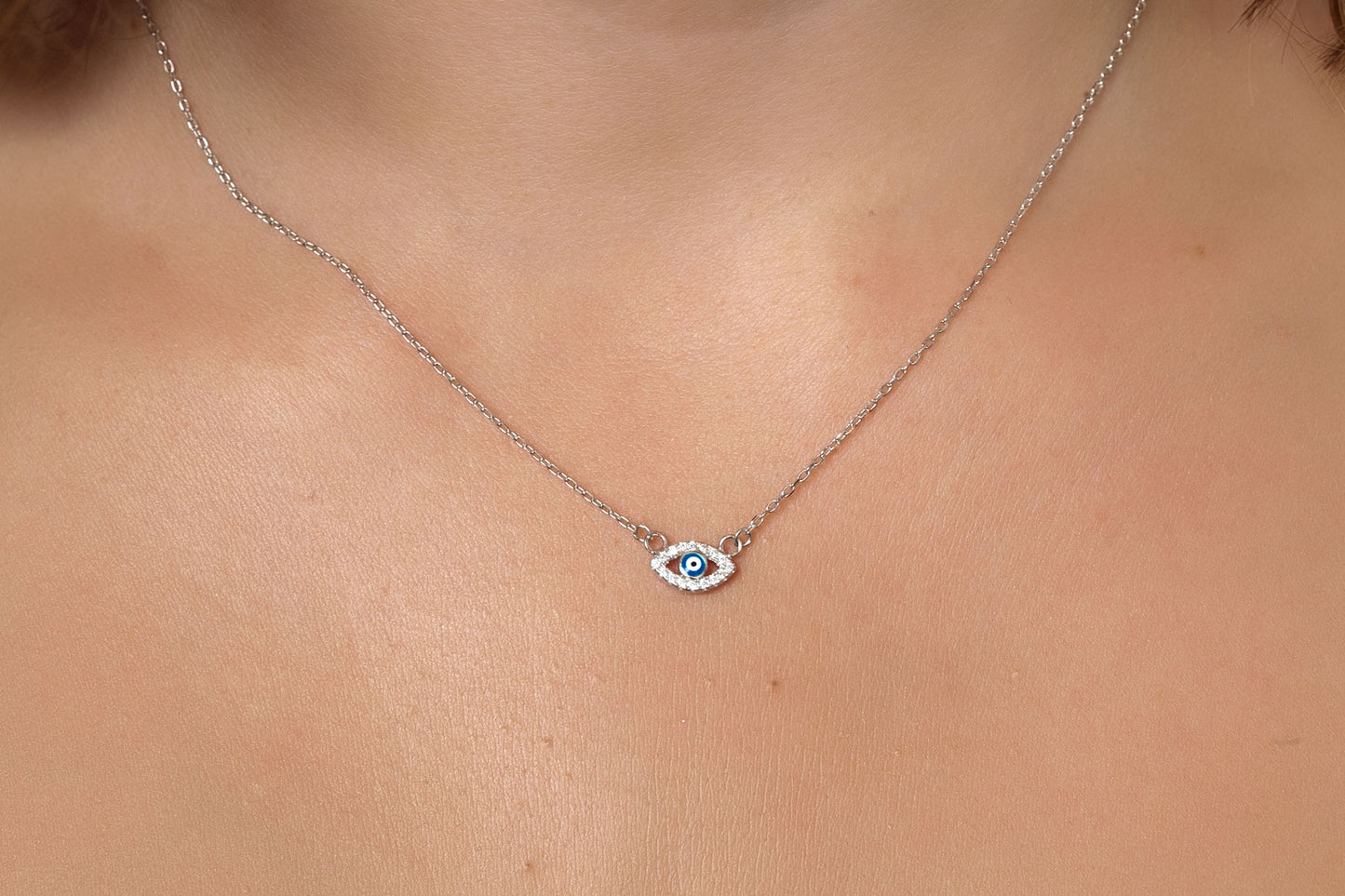 Collier oeil bleu argent - Collier porte-bonheur