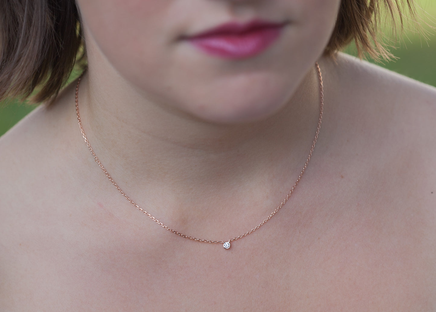 Collier petit zircon plaqué or rose - Intemporel
