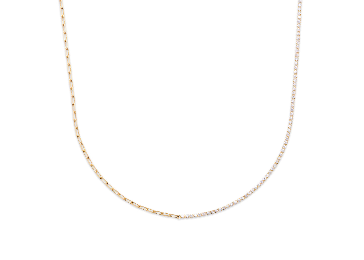 Collier 2 mailles serti de zircons plaqué or - Original
