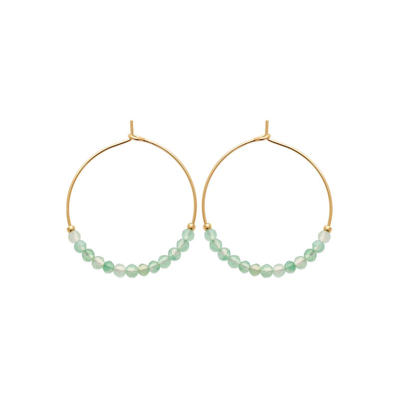 Créoles plaqué or pierre naturelle calcédoine verte