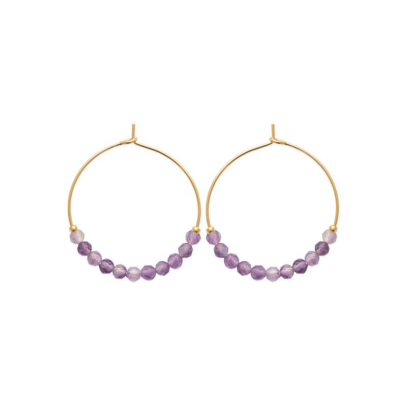 Créoles plaqué or pierre naturelle améthyste