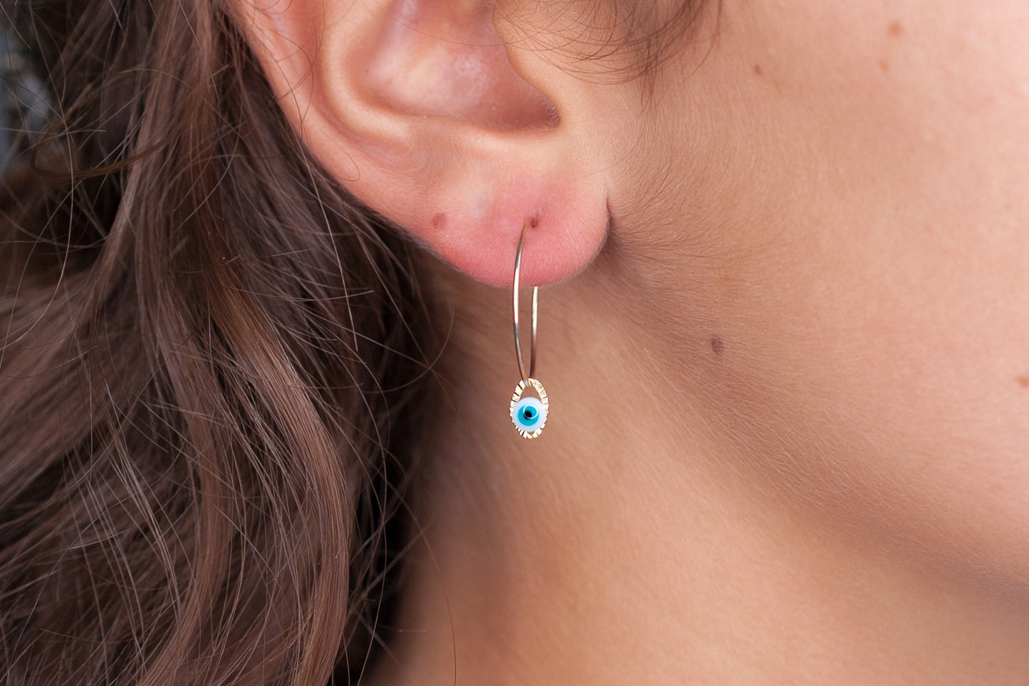 Créoles oeil bleu plaqué or, Boucles d'oreilles originales, porte-bonheur