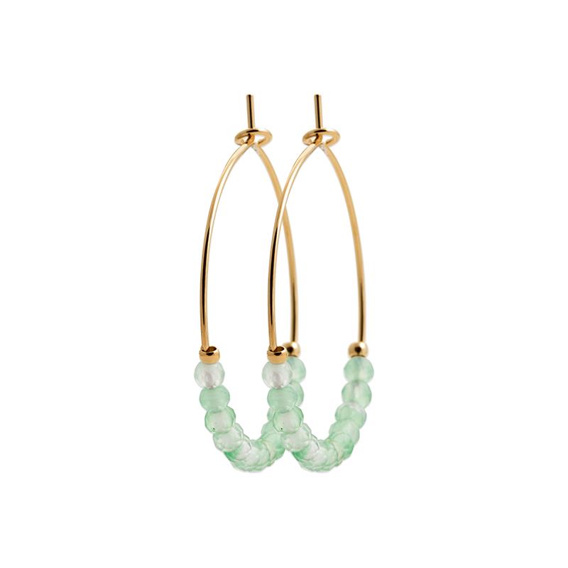 Créoles plaqué or pierre naturelle calcédoine verte