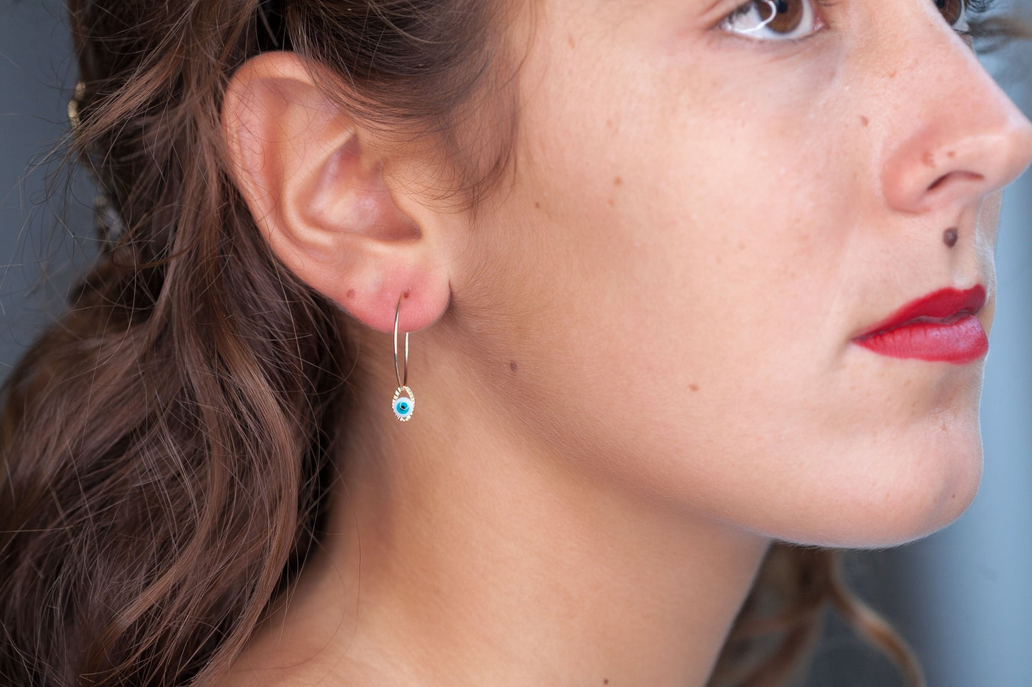 Créoles oeil bleu plaqué or, Boucles d'oreilles originales, porte-bonheur