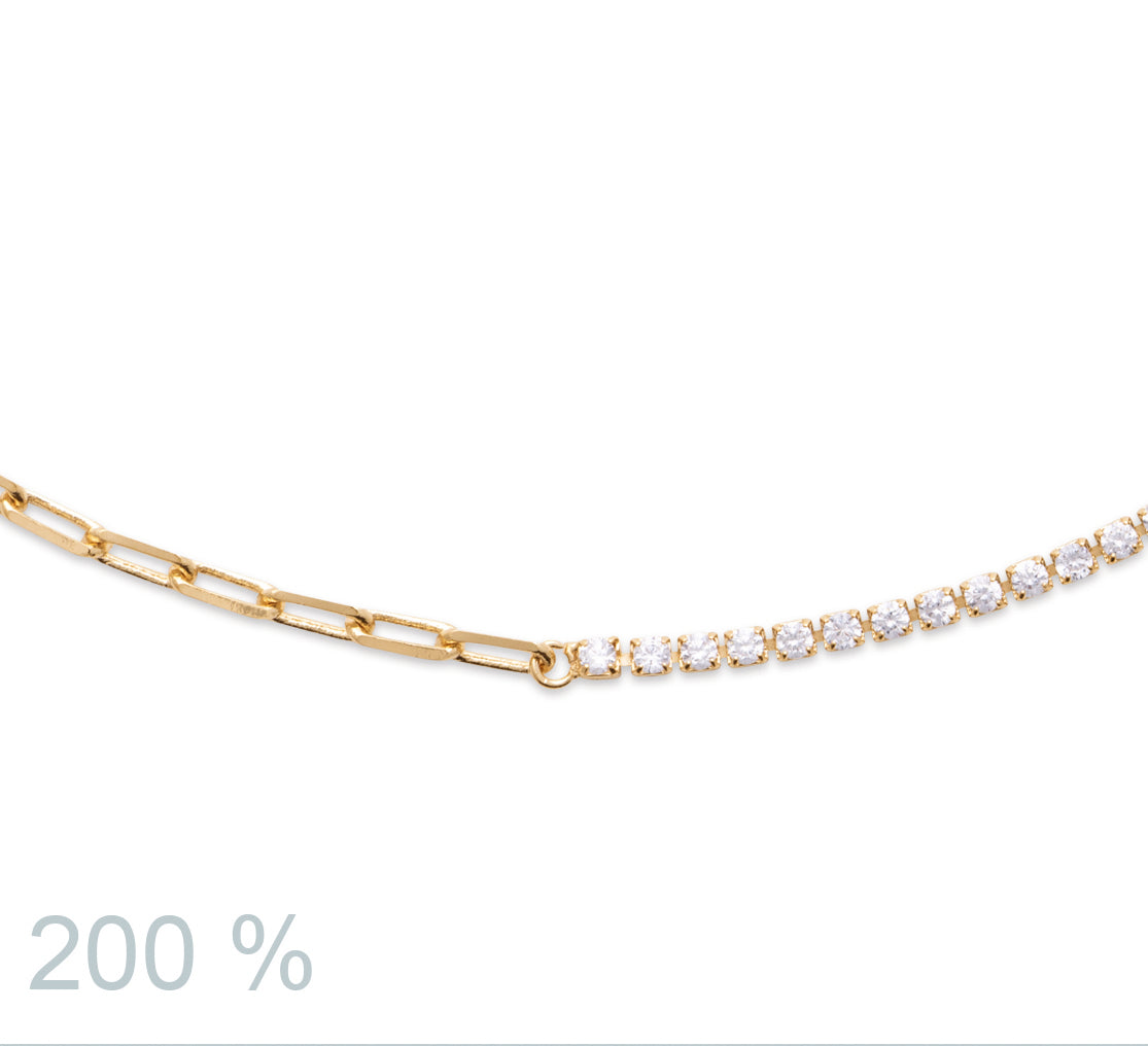 Collier 2 mailles serti de zircons plaqué or - Original