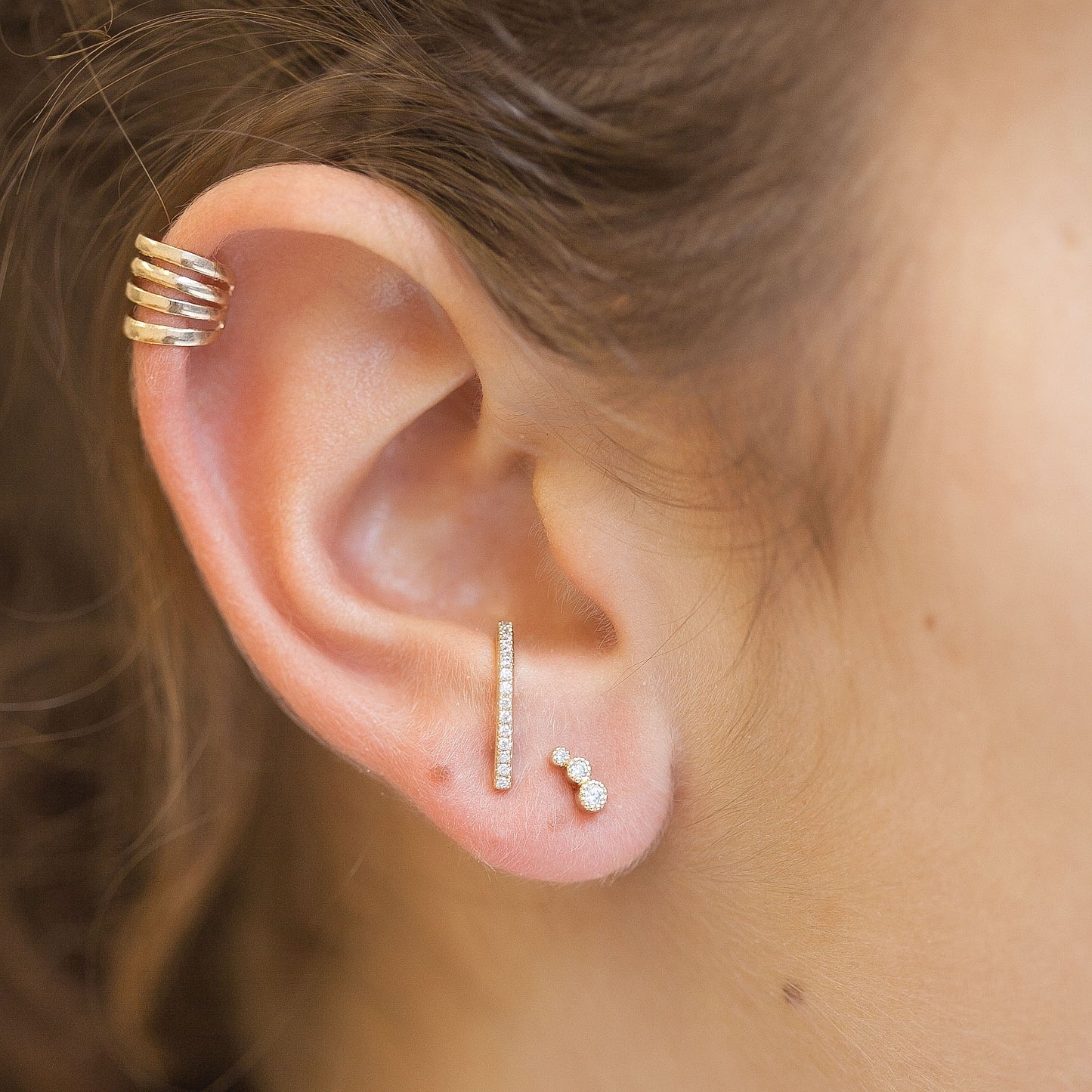 Bague d'oreille Ear cuff plaqué or, faux piercing