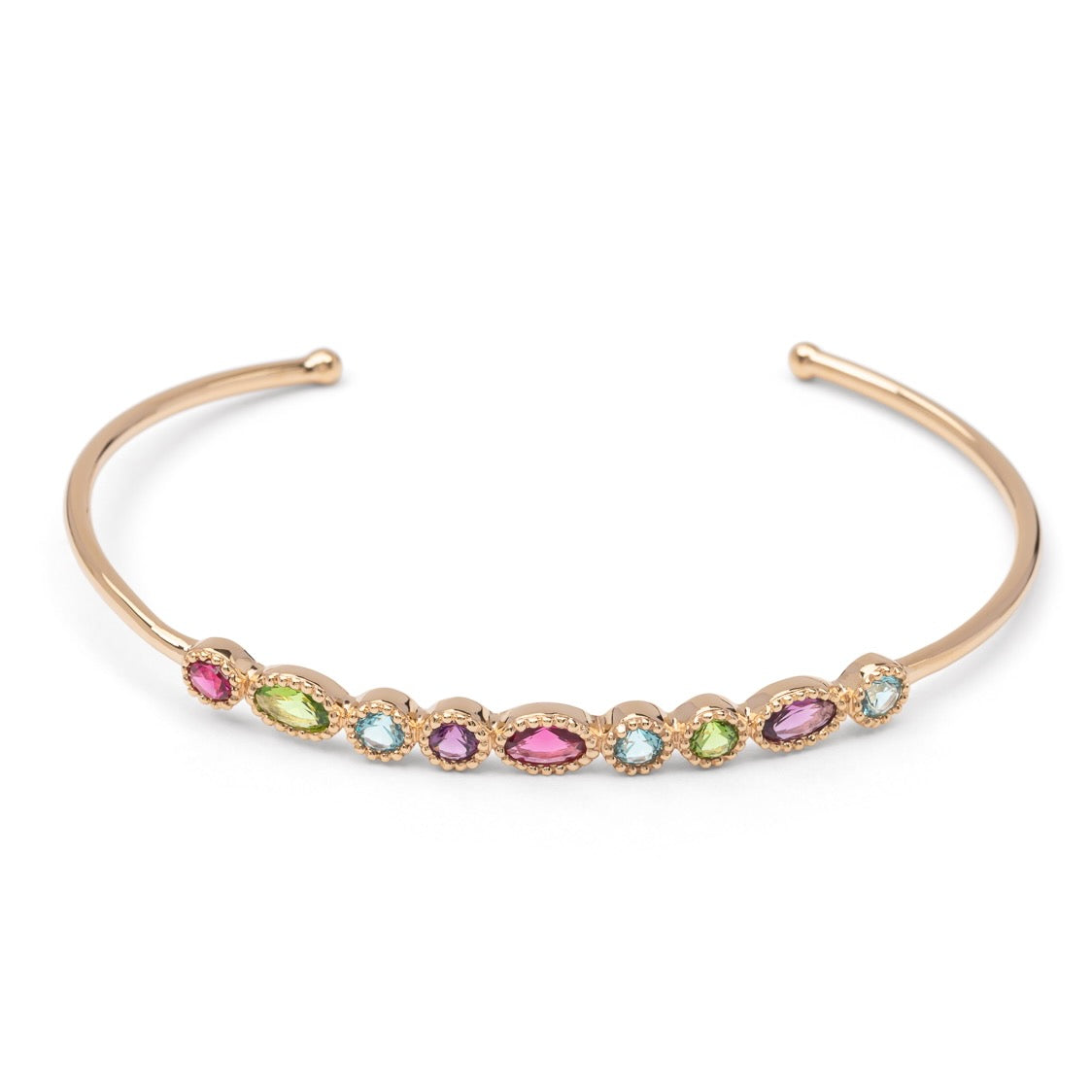 Bracelet jonc plaqué or serti de pierres colorées