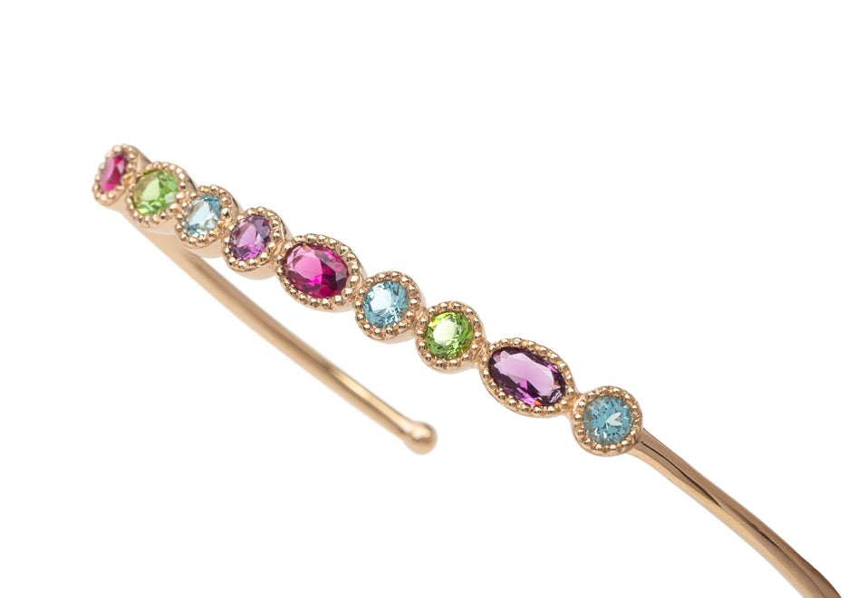 Bracelet jonc plaqué or serti de pierres colorées