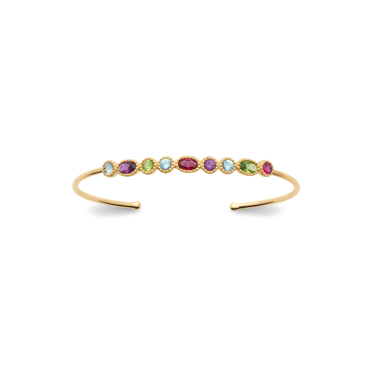 Bracelet jonc plaqué or serti de pierres colorées