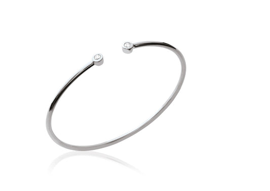 Bracelet jonc en argent serti de 2 zircons