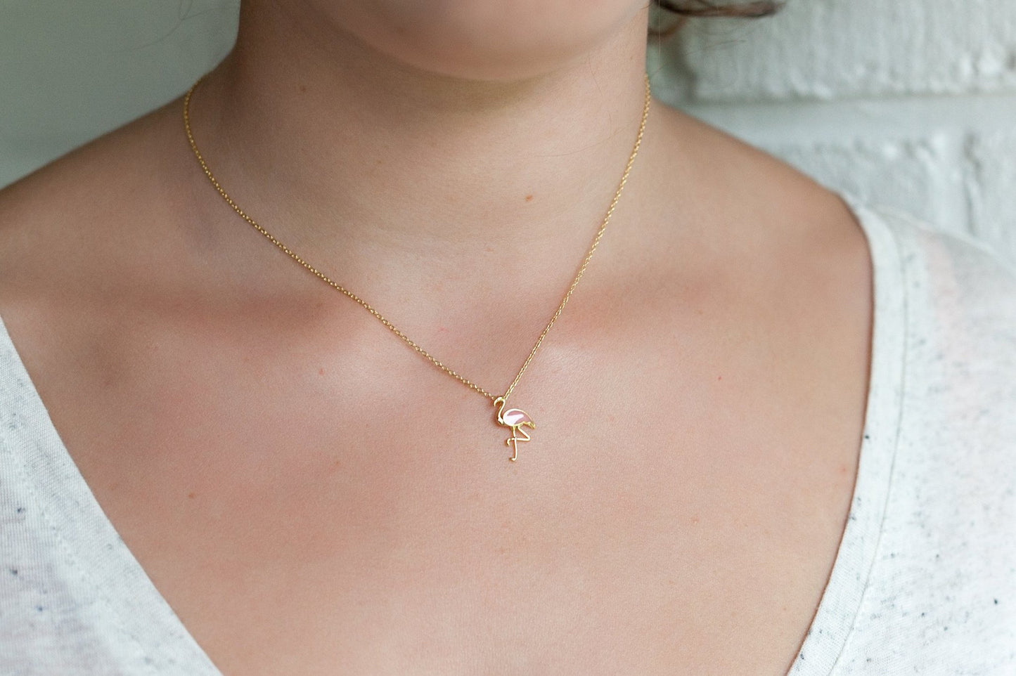 Collier flamant rose doré