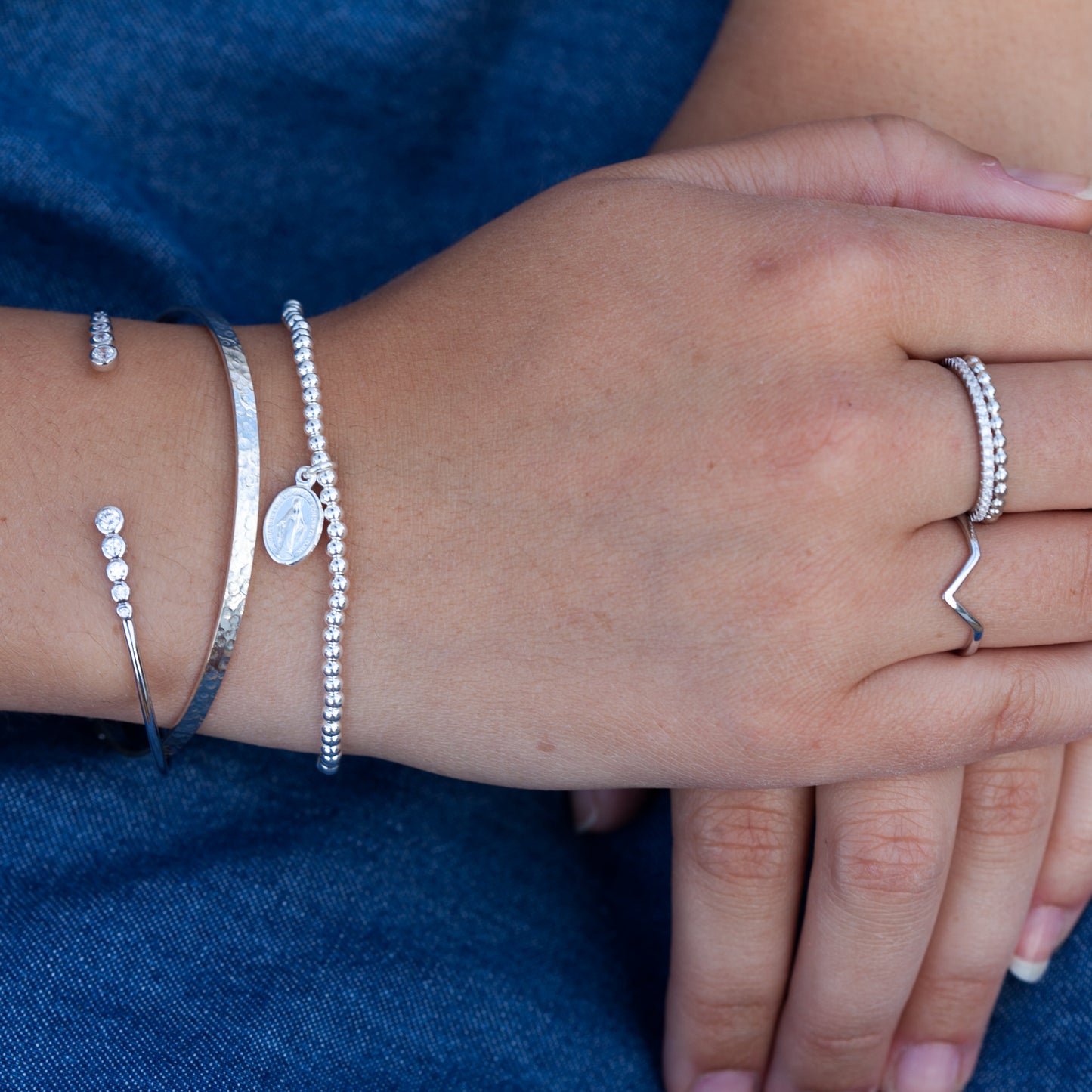 Bague petites boules en argent véritable